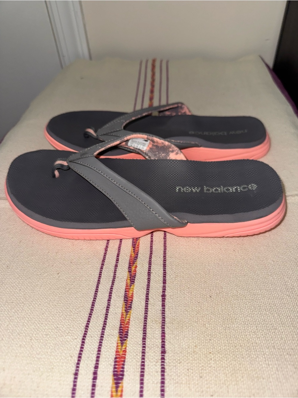 New Balance Gray and Coral Flip Flop Sandals - Picture 3 of 10
